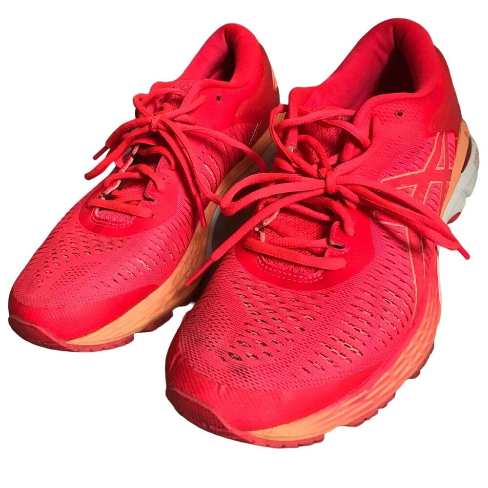 ASICS Gel Kayano 25 hot pink orange athletic lace up running shoes